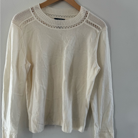 GRIFFEN 
Open Stitch Trim Wool & Cashmere Sweater - Ivory - Picture 6 of 12